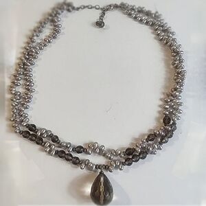 Genuine Gray Freshwater Pearl Necklace Sterling Silver 925 Extender Faceted Drop